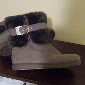 Coach Gray Fur-Lined Ankle Boots